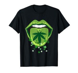 Marijuana Smoker Pot Leaf Tongue Green Lips Love Weed T-Shirt