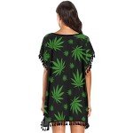 KLL Green Leaves Cannabis Marijuana Drug Herb Womens Tassel Dress, Beach Coverups Swimsuit Cover Up Large
