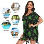 KLL Green Leaves Cannabis Marijuana Drug Herb Womens Tassel Dress, Beach Coverups Swimsuit Cover Up Large