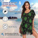 KLL Green Leaves Cannabis Marijuana Drug Herb Womens Tassel Dress, Beach Coverups Swimsuit Cover Up Large