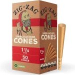ZIG-ZAG 1 ¼-Inch Pre Rolled Cones - 50 Pack - Natural Unbleached Rolling Papers - Easy to Use & Convenient Bulk Pack- prerolled
