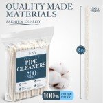 (200) Lova Pipe Cleaners Bulk (Hard Bristle) Easily Cleans, Glass Pipe Cleaner for Cleaning, Arts and Crafts, Glass Pipes, Pipecleaners, Chenille Stems, (6 Inchs), 100% Cotton, Steel Wire, White