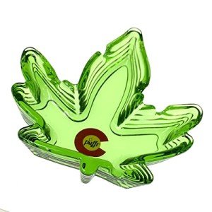Weed Leaf Ashtray Colorado Puffr Green Glass 5"