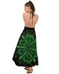 Women Sleeveless V Neck Summer Dresses Marijuana Leaves Dark Green Backless Maxi Beach Dress - Medium