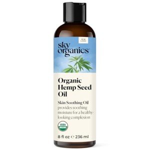 Sky Organics Organic Hemp Seed Oil for Face, 100% Pure & Cold-Pressed USDA Certified Organic to Nourish, Soothe, 8 fl. Oz.