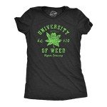 Womens University of Weed T Shirt Funny 420 Weed Leaf College Tee for Ladies Funny T Shirts 420 Tops for Women Women's Novelty Tees Black - L