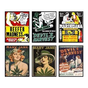 BigWig Prints Vintage Marijuana Posters - Classic Reefer Madness Art, Cannabis Culture Decor, Retro Stoner Wall Art, 420 Room Decorations, Propaganda Style Weed Artwork - Unframed Set of 6 (11x17)