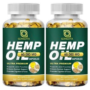 Hemp Oil Capsules - 100% Organic Hemp Oil, 60,000 Max Strength, Supports Immune, Skin, Calm, Sleep & Overall Health - 180 Veggie Softgels