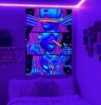 Hippie Hippy Wall Tapestry Trippy Smoking Tapestries Blacklight Tapestry for Stoner Bedroom Room Decor Weed Accessories Smoke Tapestrys Marijuana Cannabis High ST Poster Trippy Room Decor 48” x 36”