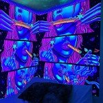 Hippie Hippy Wall Tapestry Trippy Smoking Tapestries Blacklight Tapestry for Stoner Bedroom Room Decor Weed Accessories Smoke Tapestrys Marijuana Cannabis High ST Poster Trippy Room Decor 48” x 36”