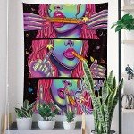 Hippie Hippy Wall Tapestry Trippy Smoking Tapestries Blacklight Tapestry for Stoner Bedroom Room Decor Weed Accessories Smoke Tapestrys Marijuana Cannabis High ST Poster Trippy Room Decor 48” x 36”