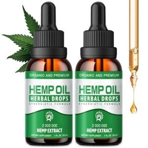 Hemp Oil High Potency - Hemp Drops Max Strength 100% Pure Natural Hemp Oils Extract - Best Edible Hemp Supplement for Adult 2 Packs