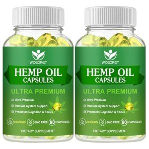 (2Pack) Hemp Oil Capsules - 60,000 Maximum Strength, Immune Support, Focus Calm, Relaxation, Mood, Rich in Omega 3, 6, 9 Fatty Acids - 90 Capsules