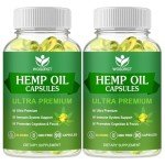 (2Pack) Hemp Oil Capsules - 60,000 Maximum Strength, Immune Support, Focus Calm, Relaxation, Mood, Rich in Omega 3, 6, 9 Fatty Acids - 90 Capsules