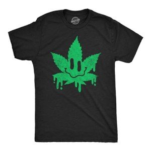 Mens Dripping Pot Leaf Smile T Shirt Funny 420 Weed Smoking Lovers Smiling Face Joke Tee for Guys Funny T Shirts 420 Apparel for Men Novelty Tees for Guys Black - L