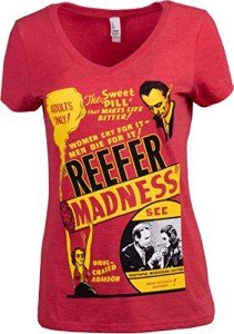 Ann Arbor T-shirt Co. Reefer Madness (1936 Poster) | Funny Absurd Vintage Drug War Marijuana Weed Pot Propaganda Women's T-Shirt (Vneck, L) Red Heather