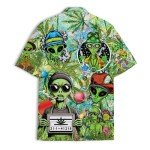 Funny Green Marijuana Alien Hawaiian Shirt for Men Aliens UFO Mens Hawaiian Shirts Short Sleeve Button Down Shirt Men