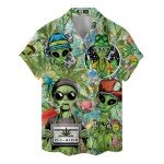 Funny Green Marijuana Alien Hawaiian Shirt for Men Aliens UFO Mens Hawaiian Shirts Short Sleeve Button Down Shirt Men