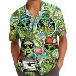 Funny Green Marijuana Alien Hawaiian Shirt for Men Aliens UFO Mens Hawaiian Shirts Short Sleeve Button Down Shirt Men