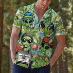 Funny Green Marijuana Alien Hawaiian Shirt for Men Aliens UFO Mens Hawaiian Shirts Short Sleeve Button Down Shirt Men