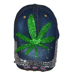 Popfizzy Bling Weed Hat for Women, Distressed Denim Weed Clothes, Pot Leaf Hats, Marijuana Gifts for Women