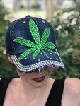 Popfizzy Bling Weed Hat for Women, Distressed Denim Weed Clothes, Pot Leaf Hats, Marijuana Gifts for Women
