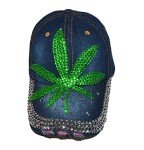 Popfizzy Bling Weed Hat for Women, Distressed Denim Weed Clothes, Pot Leaf Hats, Marijuana Gifts for Women