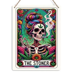 Funny Tarot Card Wall Art Decor Rustic Weed Hanging Sign, Sarcastic Skeleton Skull Witch Stuff Wiccan Witchcraft Supplies, Farmhouse Wall Hanging D閏or, Decorative Wooden Sign for Home Office Bedroom