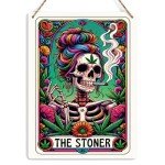 Funny Tarot Card Wall Art Decor Rustic Weed Hanging Sign, Sarcastic Skeleton Skull Witch Stuff Wiccan Witchcraft Supplies, Farmhouse Wall Hanging D閏or, Decorative Wooden Sign for Home Office Bedroom