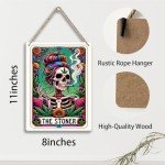 Funny Tarot Card Wall Art Decor Rustic Weed Hanging Sign, Sarcastic Skeleton Skull Witch Stuff Wiccan Witchcraft Supplies, Farmhouse Wall Hanging D閏or, Decorative Wooden Sign for Home Office Bedroom