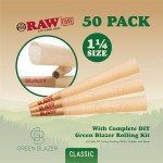 RAW Cones 1 1/4 Size: 50 Pack Patented Slow Burning Pre Rolled Rolling Papers & Tips, Classic Raw Paper, 84mm