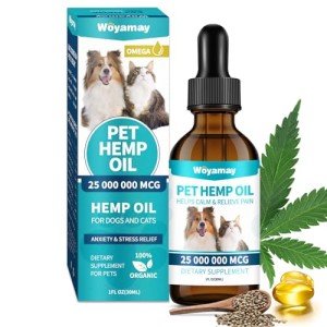 Woyamay Hemp Oil for Dogs and Cats - Hemp Oil Drops Rich in Omega 3, 6, 9 and Organic Extract Helps Pets with Аnxiеty, Pаin, Strеss, Slееp, Аrthritis, Sеizures Rеlief, Pets Calming Treat-1 Pack