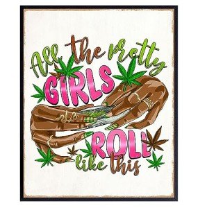 Smoking Marijuana Wall Decor for Women - Trippy Poster Stoner Room Decor, Weed Decorations for Women, Black Girl Smoking Weed, Groovy Pothead, African American - Cannabis Hippie Psychedelic Wall Art