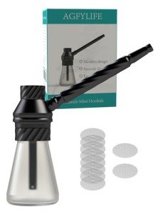 AGFYLIFE Portable Hookah Set for Travel - Premium Handheld Glass Hookah, Aluminum Mini Hookah Real Metal Accessories, includes Screens,Small Hookah Shisha For a Single Smoker, Black