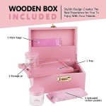 OZCHIN Large Bamboo Box with Combination Lock Decorative box for Home Great Gift Choice Storage Lockbox with Storage Jar, Tray, Resealable Bags and More (Pink)