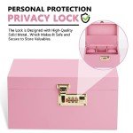 OZCHIN Large Bamboo Box with Combination Lock Decorative box for Home Great Gift Choice Storage Lockbox with Storage Jar, Tray, Resealable Bags and More (Pink)