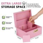 OZCHIN Large Bamboo Box with Combination Lock Decorative box for Home Great Gift Choice Storage Lockbox with Storage Jar, Tray, Resealable Bags and More (Pink)