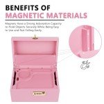 OZCHIN Large Bamboo Box with Combination Lock Decorative box for Home Great Gift Choice Storage Lockbox with Storage Jar, Tray, Resealable Bags and More (Pink)