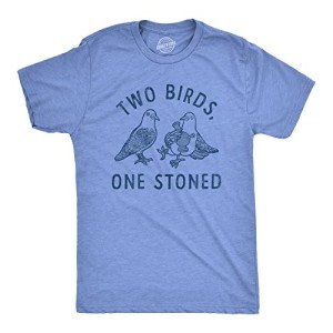 Mens Two Birds One Stoned T Shirt Funny 420 Weed Smoking Pigeon Saying Joke Tee for Guys Funny T Shirts 420 Apparel for Men Cool Animal Apparel Novelty Light Blue XL