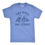 Mens Two Birds One Stoned T Shirt Funny 420 Weed Smoking Pigeon Saying Joke Tee for Guys Funny T Shirts 420 Apparel for Men Cool Animal Apparel Novelty Light Blue XL
