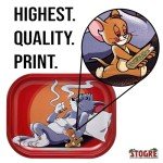 Stogre Rolling Tray - Durable 7"" x 5.5"" Cat and Mouse Funny Metal Cigarette Rolling Tray/Ashtray for Papers and Wraps - Roll with Style and No More Spills, Red, STGRT001