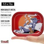 Stogre Rolling Tray - Durable 7"" x 5.5"" Cat and Mouse Funny Metal Cigarette Rolling Tray/Ashtray for Papers and Wraps - Roll with Style and No More Spills, Red, STGRT001