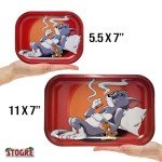Stogre Rolling Tray - Durable 7"" x 5.5"" Cat and Mouse Funny Metal Cigarette Rolling Tray/Ashtray for Papers and Wraps - Roll with Style and No More Spills, Red, STGRT001