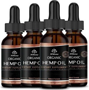 Hemp Oil -4 Packs Maximum Strength - Pure & CO2 Extract Drops - 100% Natural Organic, Vegan, Non-GMO Free