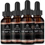 Hemp Oil -4 Packs Maximum Strength - Pure & CO2 Extract Drops - 100% Natural Organic, Vegan, Non-GMO Free
