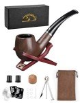 Joyoldelf Tobacco Pipe Set, Short Handle Curved Smoking Pipe with Foldable Pipe Stand Holder, Pipe Starter Kit for Beginner with Gift Box and Accessories