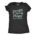 Womens Drugs Not Hugs Don't Touch Me T Shirt Funny Social Distancing 420 Marijuana Graphic Tee Funny T Shirts 420 Tops for Women Women's Novelty Tees Black - XL