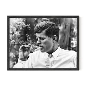 HAUS AND HUES JFK Smoking Wall Art for Men - Cool Posters for Guys Bedroom, Trippy Posters and Prints for Wall Decor, Weed Art for College Dorm, John F Kennedy Stoner Prints (Unframed 12x16)