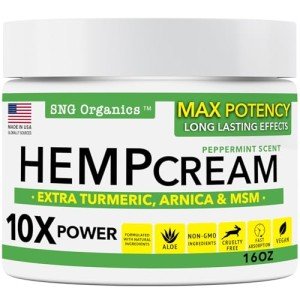 Super Natural Goods Hemp Cream (16oz) Hemp Oil & Arnica Cream - Joint Muscle Shoulder Hip Neck Knee & Back - Turmeric Menthol Rub