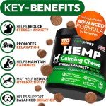 Hemp Calming Chews for Dogs - 170 Dog Calming Chews - Anxiety Relief Treats - Advanced Stress Relief, Separation Aid, Barking, Thunder, Fireworks, Melatonin - Pet Supplement - Made in USA